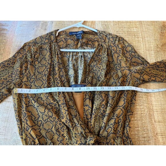 French Connection Women's Orange Brown Snakeskin Wrap Blouse Long Sleeve Chiffon - Picture 14 of 16
